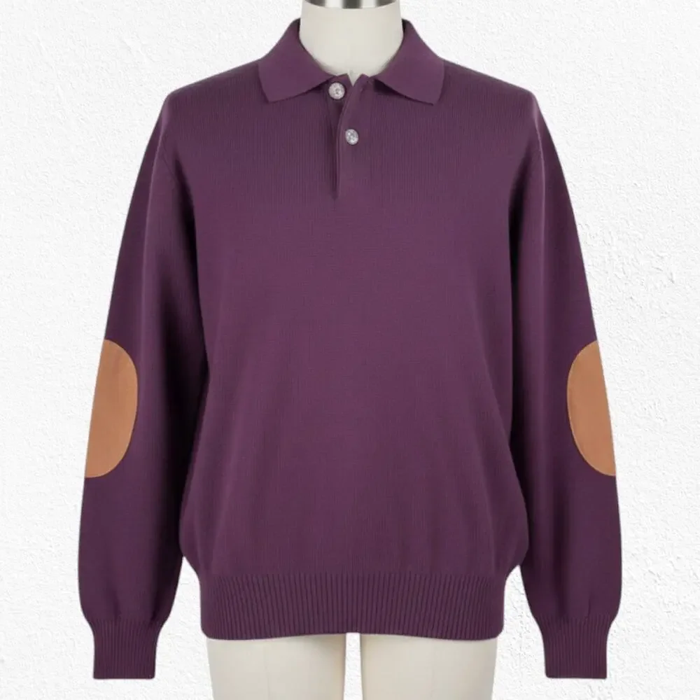 80s Vintage Tricots St. Raphael Burgundy Polo Elbow Patch Sweater Size Medium